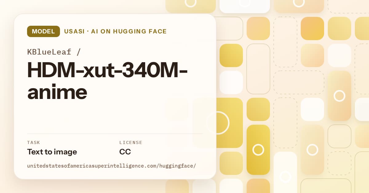 Generated gold tile-mosaic artwork for the model KBlueLeaf/HDM-xut-340M-anime, labeled USASI · AI on Hugging Face, with Task: Text to image · License: CC.