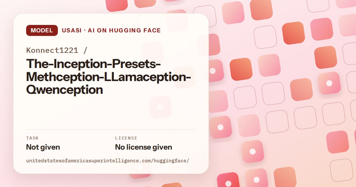 Generated coral rounded-tile grid artwork for the model Konnect1221/The-Inception-Presets-Methception-LLamaception-Qwenception, labeled USASI · AI on Hugging Face, with Task: Not given · License: No license given.