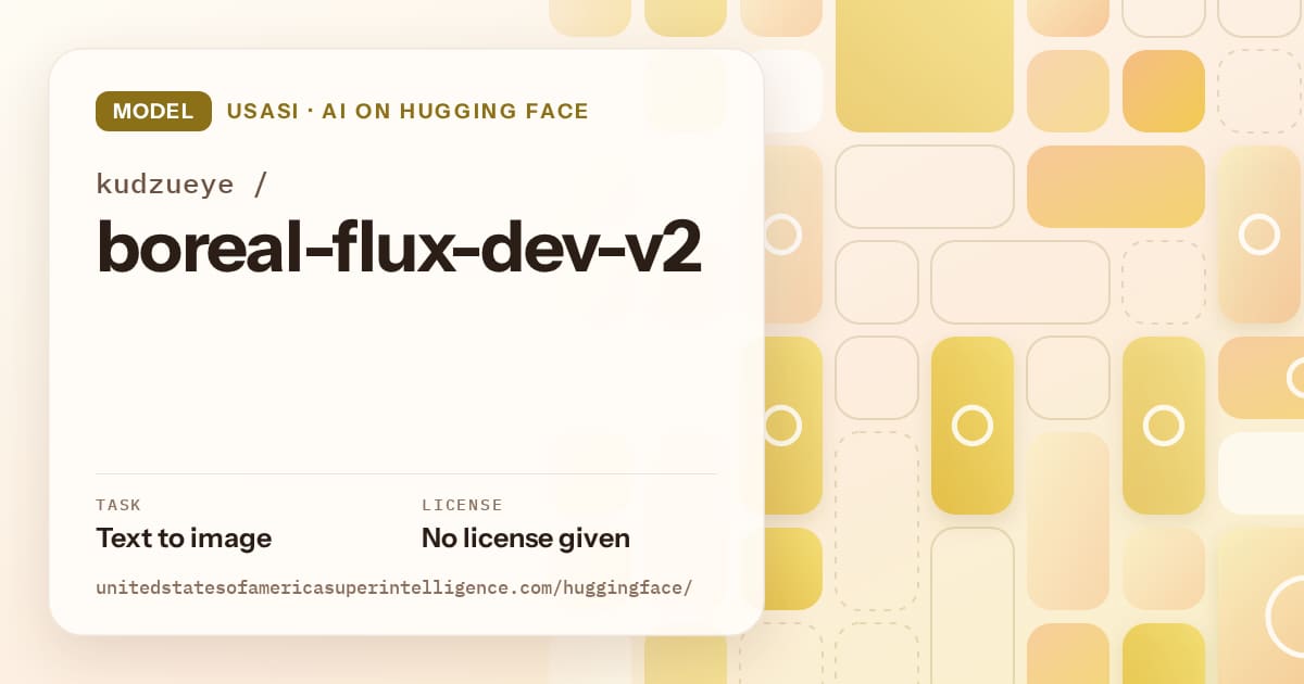 Generated gold tile-mosaic artwork for the model kudzueye/boreal-flux-dev-v2, labeled USASI · AI on Hugging Face, with Task: Text to image · License: No license given.