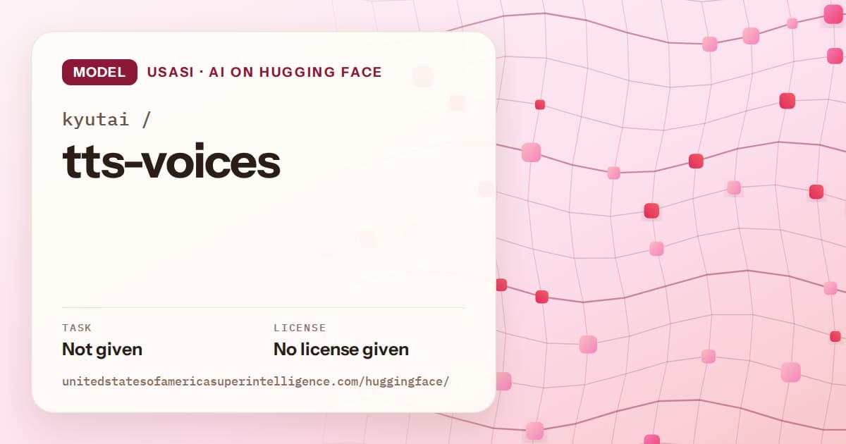 Generated rose wave-lattice artwork for the model kyutai/tts-voices, labeled USASI · AI on Hugging Face, with Task: Not given · License: No license given.