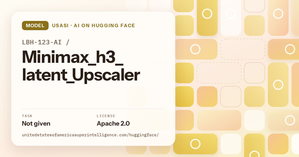 Generated gold tile-mosaic artwork for the model LBH-123-AI/Minimax_h3_latent_Upscaler, labeled USASI · AI on Hugging Face, with Task: Not given · License: Apache 2.0.