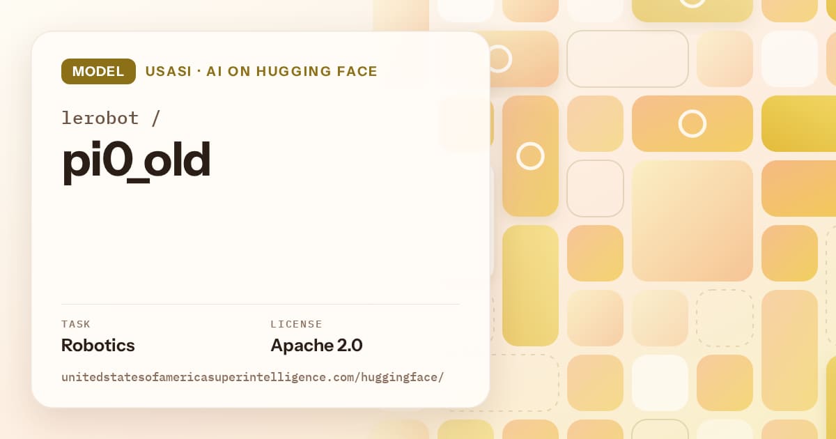 Generated gold tile-mosaic artwork for the model lerobot/pi0_old, labeled USASI · AI on Hugging Face, with Task: Robotics · License: Apache 2.0.