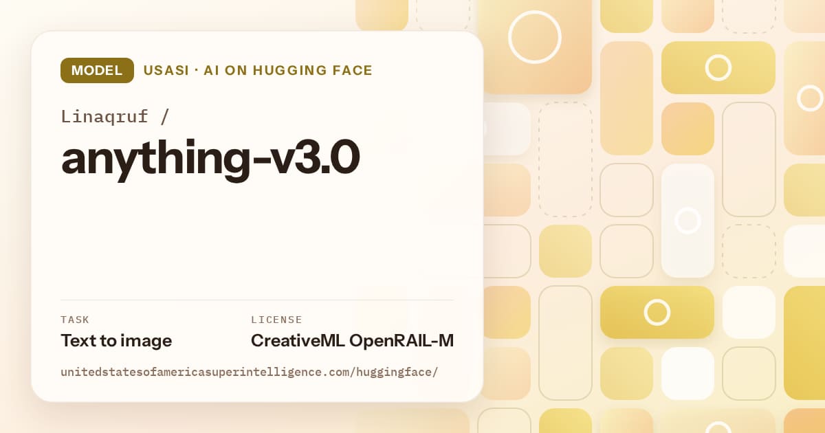 Generated gold tile-mosaic artwork for the model Linaqruf/anything-v3.0, labeled USASI · AI on Hugging Face, with Task: Text to image · License: CreativeML OpenRAIL-M.
