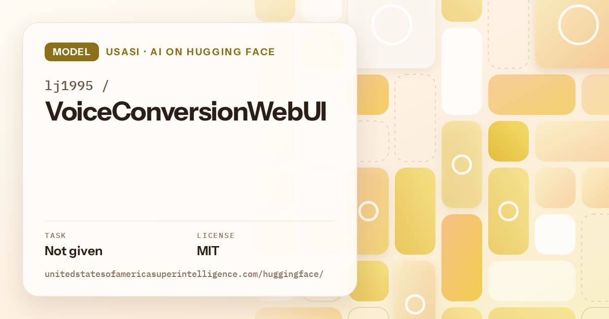 Generated gold tile-mosaic artwork for the model lj1995/VoiceConversionWebUI, labeled USASI · AI on Hugging Face, with Task: Not given · License: MIT.