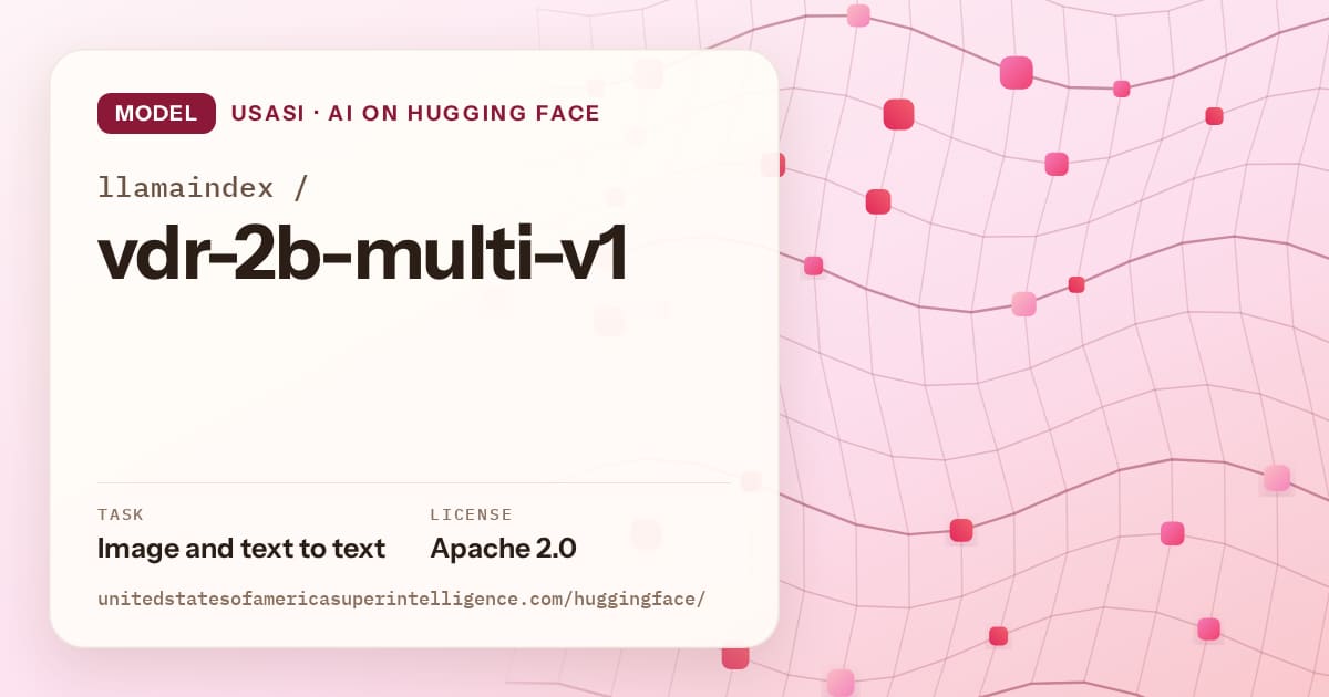 Generated rose wave-lattice artwork for the model llamaindex/vdr-2b-multi-v1, labeled USASI · AI on Hugging Face, with Task: Image and text to text · License: Apache 2.0.