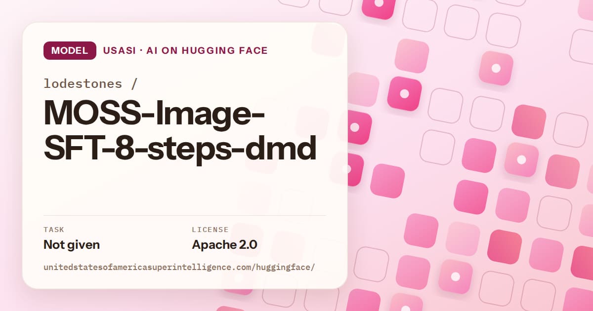 Generated rose rounded-tile grid artwork for the model lodestones/MOSS-Image-SFT-8-steps-dmd, labeled USASI · AI on Hugging Face, with Task: Not given · License: Apache 2.0.