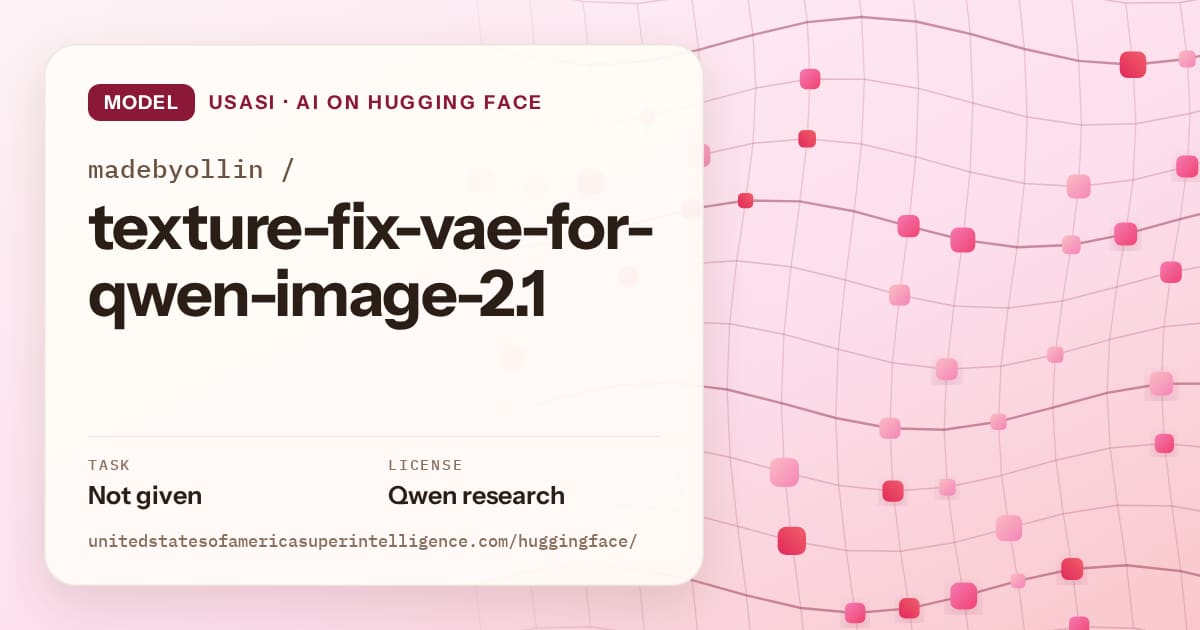 Generated rose wave-lattice artwork for the model madebyollin/texture-fix-vae-for-qwen-image-2.1, labeled USASI · AI on Hugging Face, with Task: Not given · License: Qwen research.