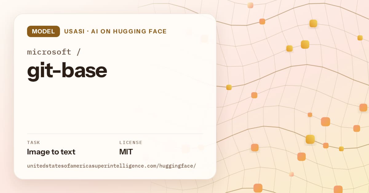 Generated amber wave-lattice artwork for the model microsoft/git-base, labeled USASI · AI on Hugging Face, with Task: Image to text · License: MIT.