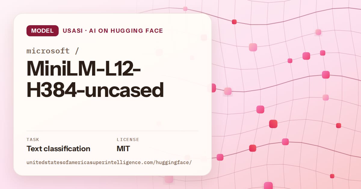 Generated rose wave-lattice artwork for the model microsoft/MiniLM-L12-H384-uncased, labeled USASI · AI on Hugging Face, with Task: Text classification · License: MIT.