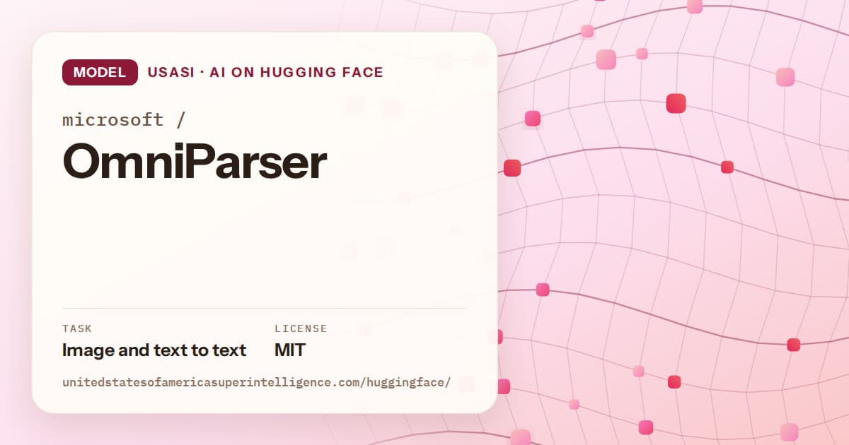 Generated rose wave-lattice artwork for the model microsoft/OmniParser, labeled USASI · AI on Hugging Face, with Task: Image and text to text · License: MIT.