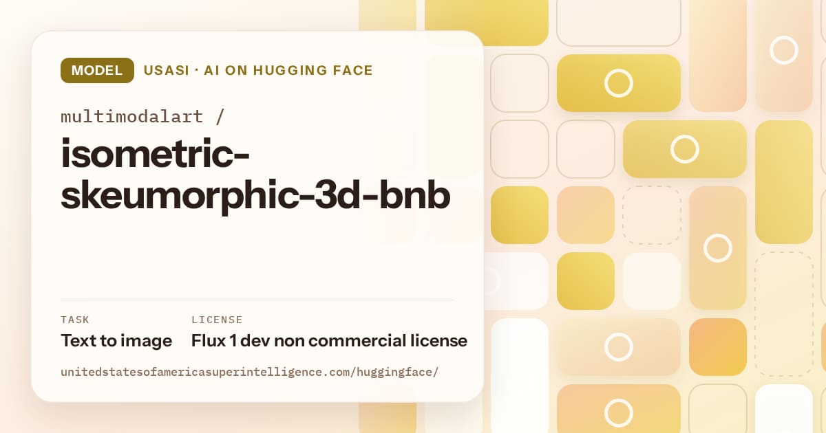 Generated gold tile-mosaic artwork for the model multimodalart/isometric-skeumorphic-3d-bnb, labeled USASI · AI on Hugging Face, with Task: Text to image · License: Flux 1 dev non commercial license.