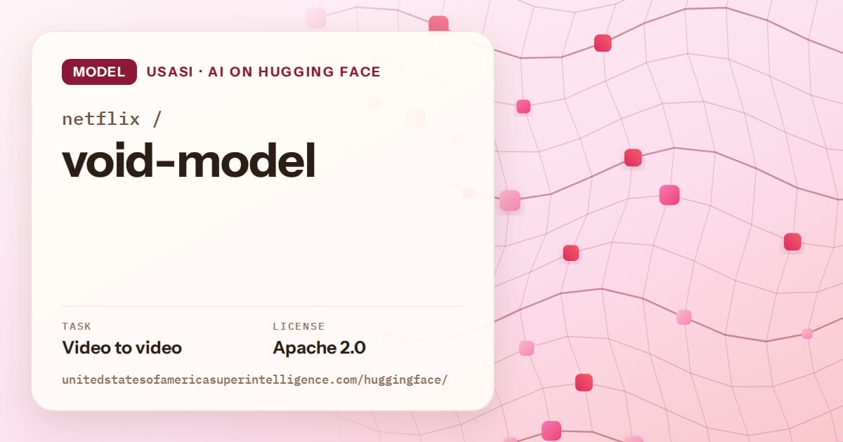 Generated rose wave-lattice artwork for the model netflix/void-model, labeled USASI · AI on Hugging Face, with Task: Video to video · License: Apache 2.0.