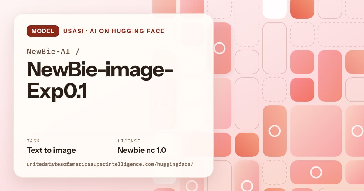 Generated coral tile-mosaic artwork for the model NewBie-AI/NewBie-image-Exp0.1, labeled USASI · AI on Hugging Face, with Task: Text to image · License: Newbie nc 1.0.