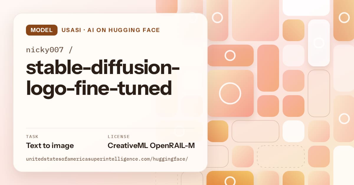 Generated orange tile-mosaic artwork for the model nicky007/stable-diffusion-logo-fine-tuned, labeled USASI · AI on Hugging Face, with Task: Text to image · License: CreativeML OpenRAIL-M.