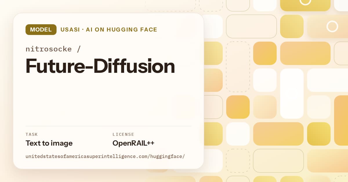 Generated gold tile-mosaic artwork for the model nitrosocke/Future-Diffusion, labeled USASI · AI on Hugging Face, with Task: Text to image · License: OpenRAIL++.