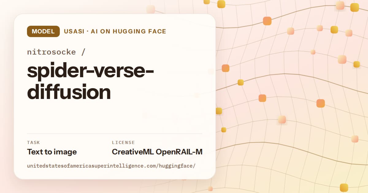 Generated amber wave-lattice artwork for the model nitrosocke/spider-verse-diffusion, labeled USASI · AI on Hugging Face, with Task: Text to image · License: CreativeML OpenRAIL-M.