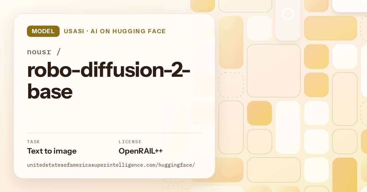 Generated gold tile-mosaic artwork for the model nousr/robo-diffusion-2-base, labeled USASI · AI on Hugging Face, with Task: Text to image · License: OpenRAIL++.