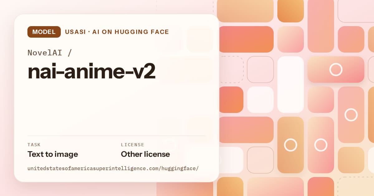 Generated orange tile-mosaic artwork for the model NovelAI/nai-anime-v2, labeled USASI · AI on Hugging Face, with Task: Text to image · License: Other license.