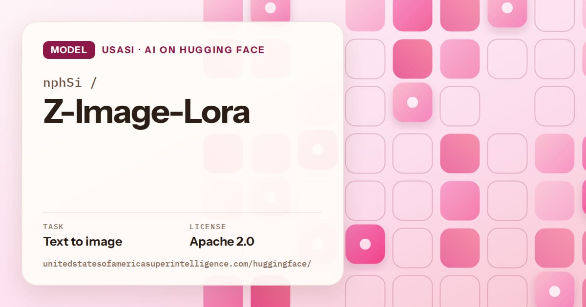 Generated rose rounded-tile grid artwork for the model nphSi/Z-Image-Lora, labeled USASI · AI on Hugging Face, with Task: Text to image · License: Apache 2.0.