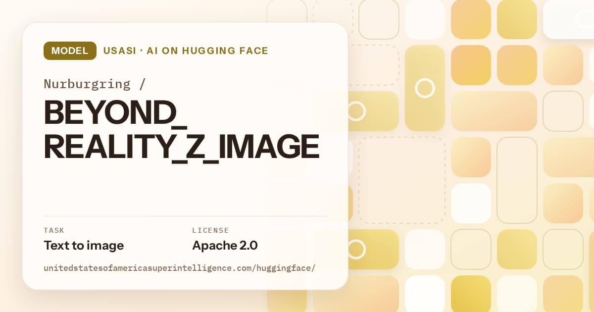 Generated gold tile-mosaic artwork for the model Nurburgring/BEYOND_REALITY_Z_IMAGE, labeled USASI · AI on Hugging Face, with Task: Text to image · License: Apache 2.0.