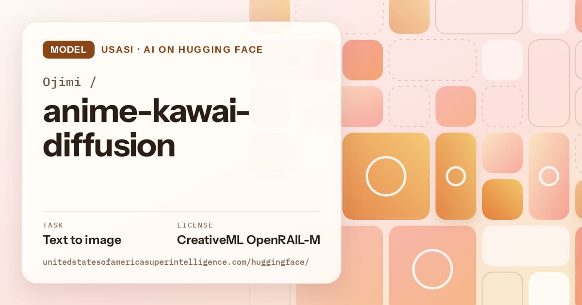 Generated orange tile-mosaic artwork for the model Ojimi/anime-kawai-diffusion, labeled USASI · AI on Hugging Face, with Task: Text to image · License: CreativeML OpenRAIL-M.