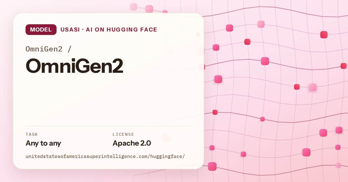 Generated rose wave-lattice artwork for the model OmniGen2/OmniGen2, labeled USASI · AI on Hugging Face, with Task: Any to any · License: Apache 2.0.
