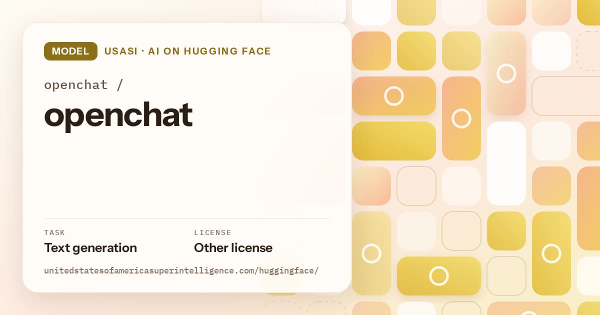 Generated gold tile-mosaic artwork for the model openchat/openchat, labeled USASI · AI on Hugging Face, with Task: Text generation · License: Other license.