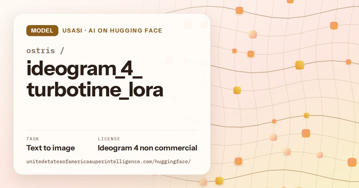 Generated amber wave-lattice artwork for the model ostris/ideogram_4_turbotime_lora, labeled USASI · AI on Hugging Face, with Task: Text to image · License: Ideogram 4 non commercial.