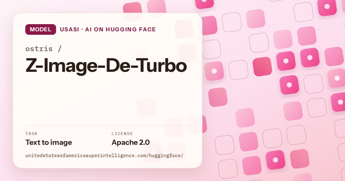 Generated rose rounded-tile grid artwork for the model ostris/Z-Image-De-Turbo, labeled USASI · AI on Hugging Face, with Task: Text to image · License: Apache 2.0.