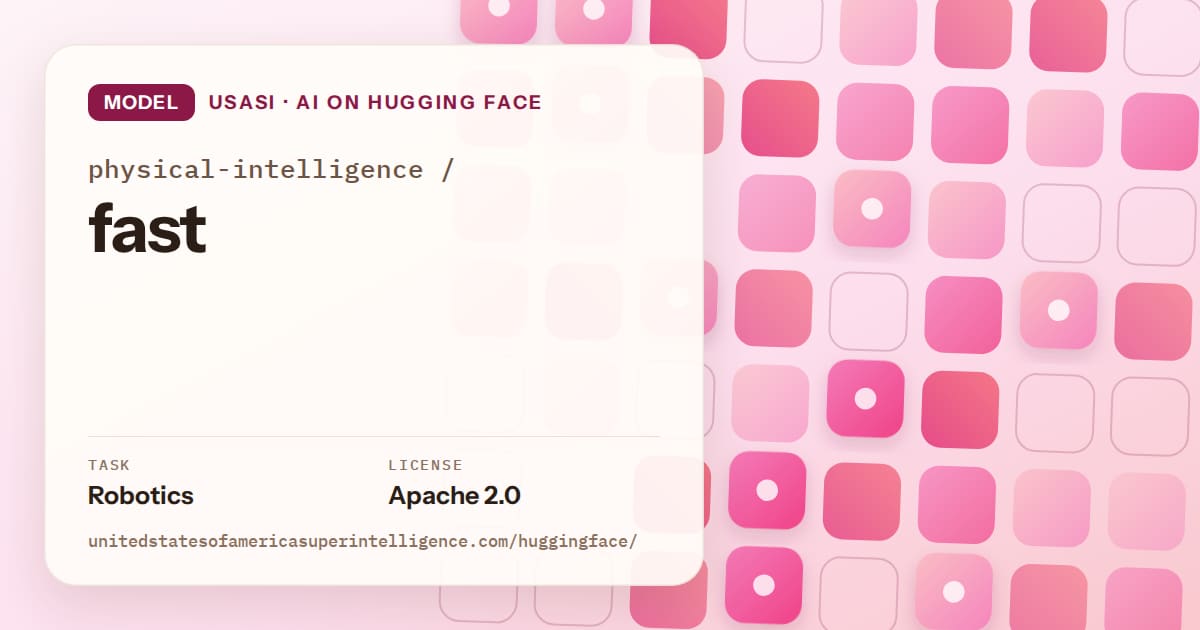 Generated rose rounded-tile grid artwork for the model physical-intelligence/fast, labeled USASI · AI on Hugging Face, with Task: Robotics · License: Apache 2.0.