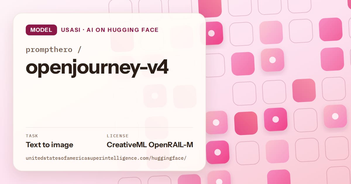 Generated rose rounded-tile grid artwork for the model prompthero/openjourney-v4, labeled USASI · AI on Hugging Face, with Task: Text to image · License: CreativeML OpenRAIL-M.