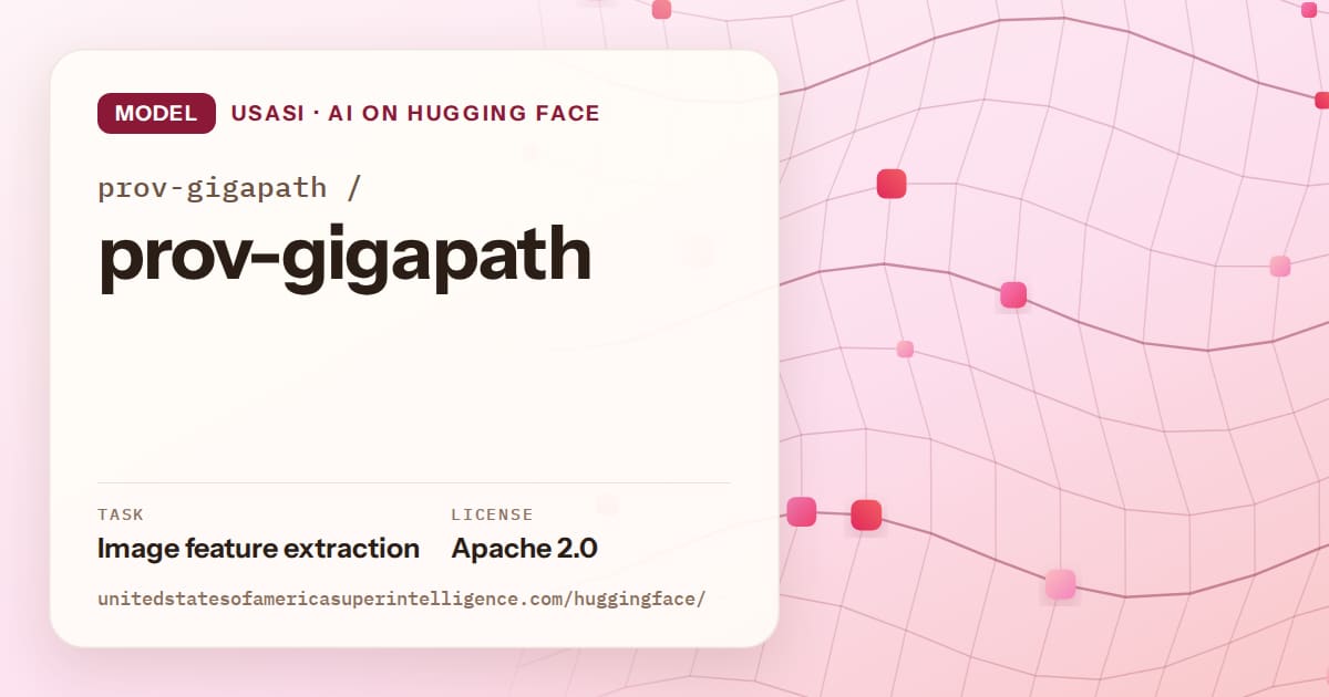 Generated rose wave-lattice artwork for the model prov-gigapath/prov-gigapath, labeled USASI · AI on Hugging Face, with Task: Image feature extraction · License: Apache 2.0.