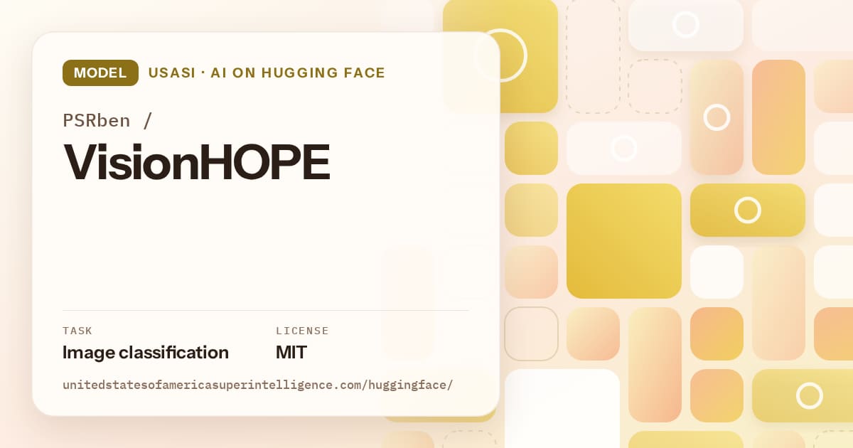 Generated gold tile-mosaic artwork for the model PSRben/VisionHOPE, labeled USASI · AI on Hugging Face, with Task: Image classification · License: MIT.