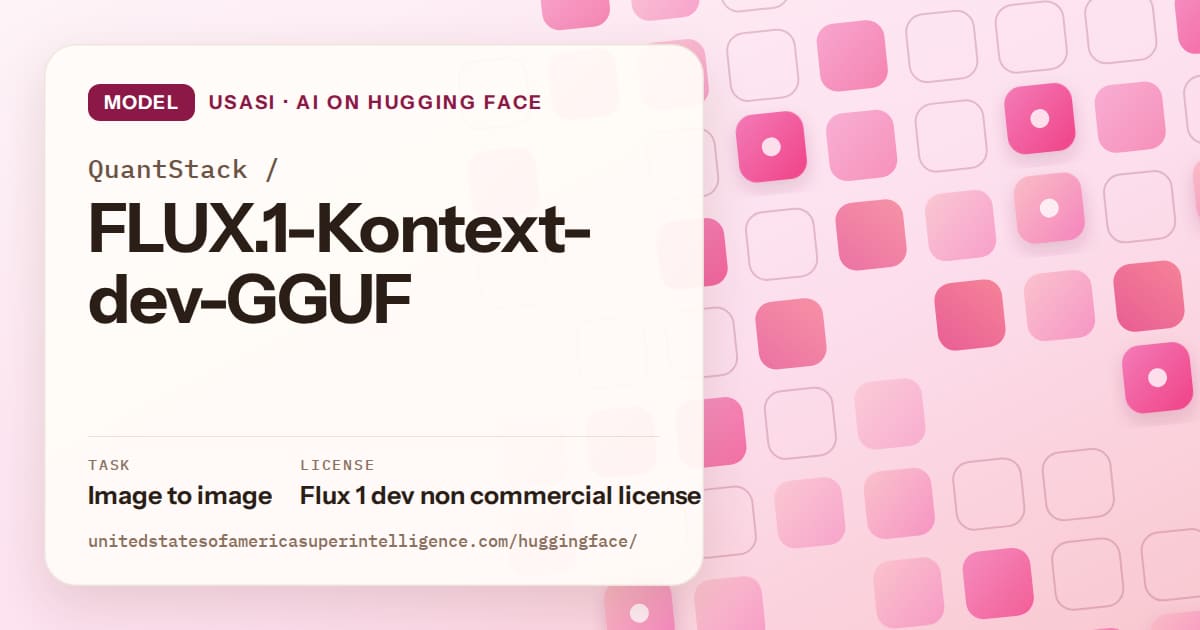 Generated rose rounded-tile grid artwork for the model QuantStack/FLUX.1-Kontext-dev-GGUF, labeled USASI · AI on Hugging Face, with Task: Image to image · License: Flux 1 dev non commercial license.