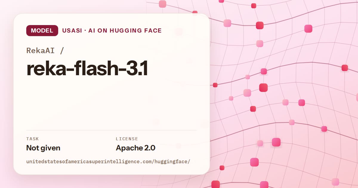 Generated rose wave-lattice artwork for the model RekaAI/reka-flash-3.1, labeled USASI · AI on Hugging Face, with Task: Not given · License: Apache 2.0.