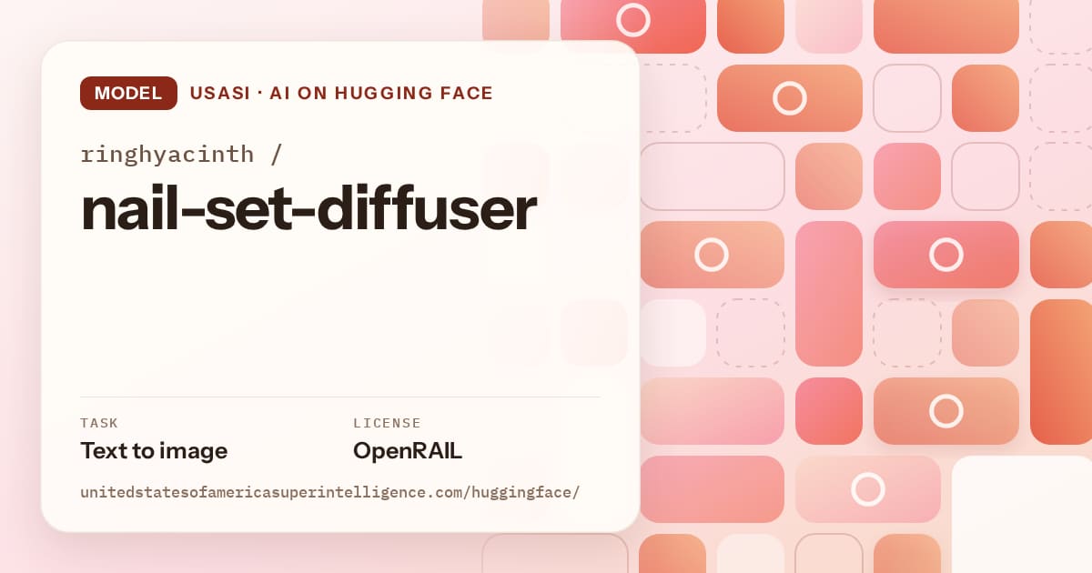 Generated coral tile-mosaic artwork for the model ringhyacinth/nail-set-diffuser, labeled USASI · AI on Hugging Face, with Task: Text to image · License: OpenRAIL.