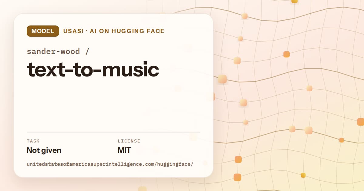 Generated amber wave-lattice artwork for the model sander-wood/text-to-music, labeled USASI · AI on Hugging Face, with Task: Not given · License: MIT.