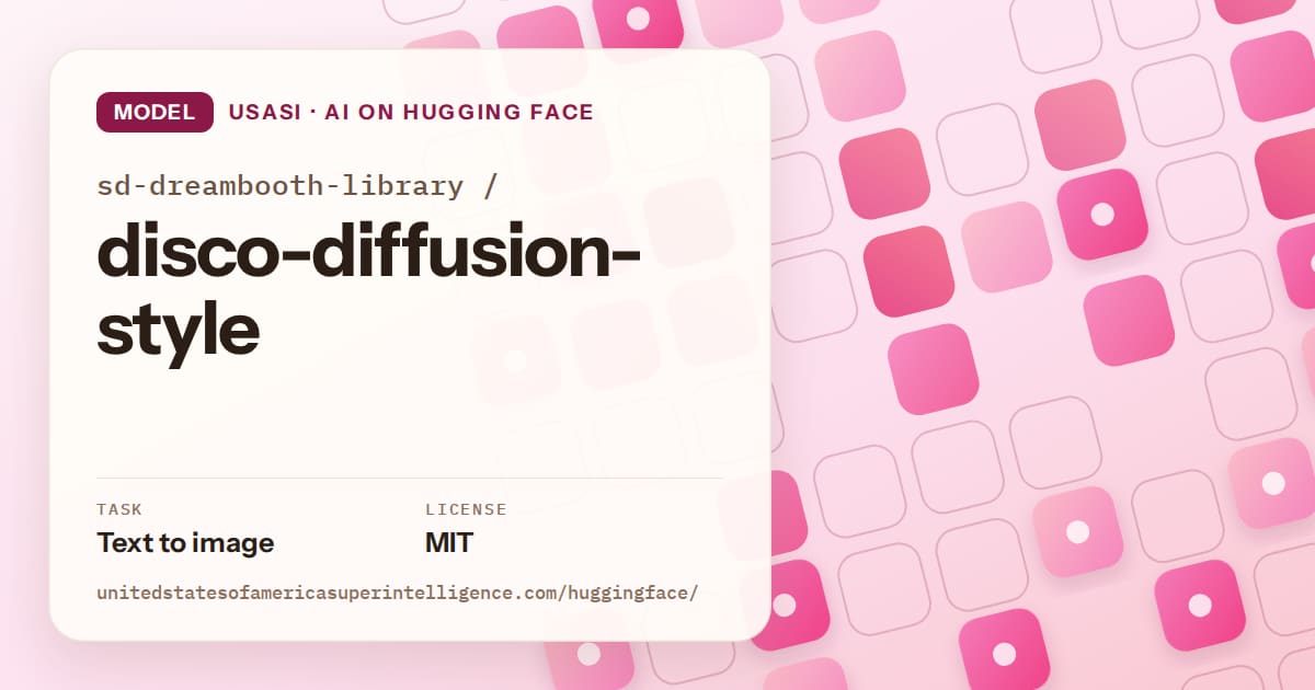Generated rose rounded-tile grid artwork for the model sd-dreambooth-library/disco-diffusion-style, labeled USASI · AI on Hugging Face, with Task: Text to image · License: MIT.