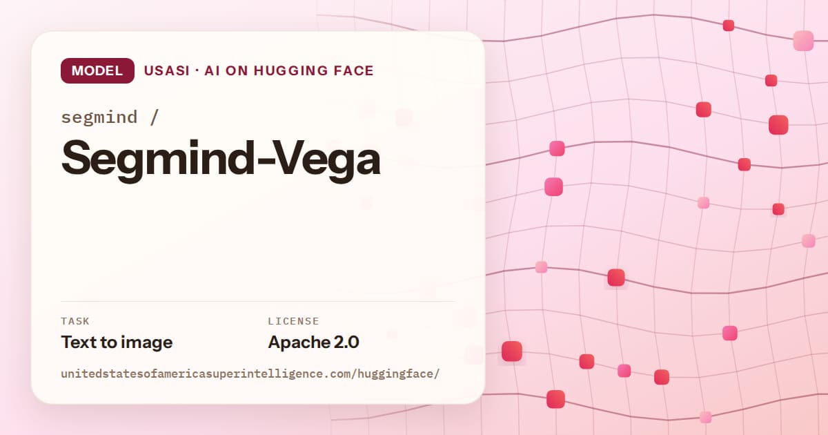 Generated rose wave-lattice artwork for the model segmind/Segmind-Vega, labeled USASI · AI on Hugging Face, with Task: Text to image · License: Apache 2.0.
