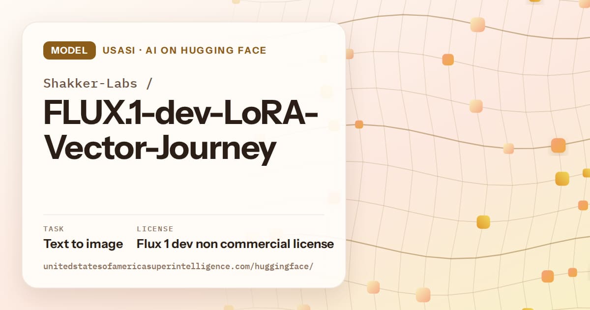 Generated amber wave-lattice artwork for the model Shakker-Labs/FLUX.1-dev-LoRA-Vector-Journey, labeled USASI · AI on Hugging Face, with Task: Text to image · License: Flux 1 dev non commercial license.