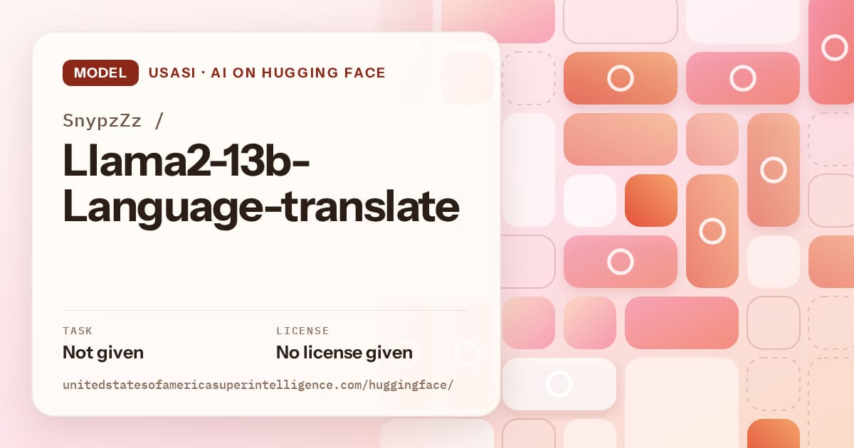 Generated coral tile-mosaic artwork for the model SnypzZz/Llama2-13b-Language-translate, labeled USASI · AI on Hugging Face, with Task: Not given · License: No license given.