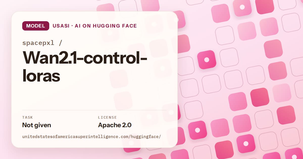 Generated rose rounded-tile grid artwork for the model spacepxl/Wan2.1-control-loras, labeled USASI · AI on Hugging Face, with Task: Not given · License: Apache 2.0.
