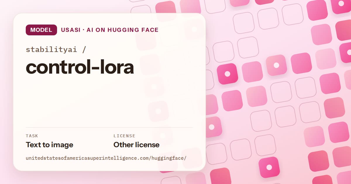 Generated rose rounded-tile grid artwork for the model stabilityai/control-lora, labeled USASI · AI on Hugging Face, with Task: Text to image · License: Other license.