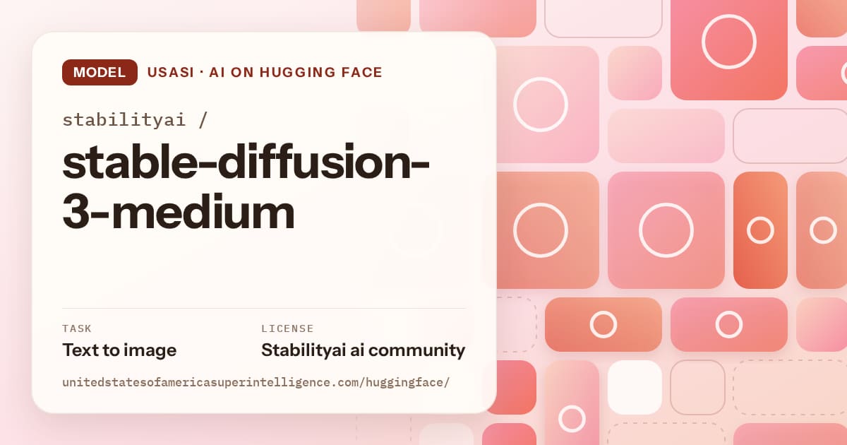 Generated coral tile-mosaic artwork for the model stabilityai/stable-diffusion-3-medium, labeled USASI · AI on Hugging Face, with Task: Text to image · License: Stabilityai ai community.