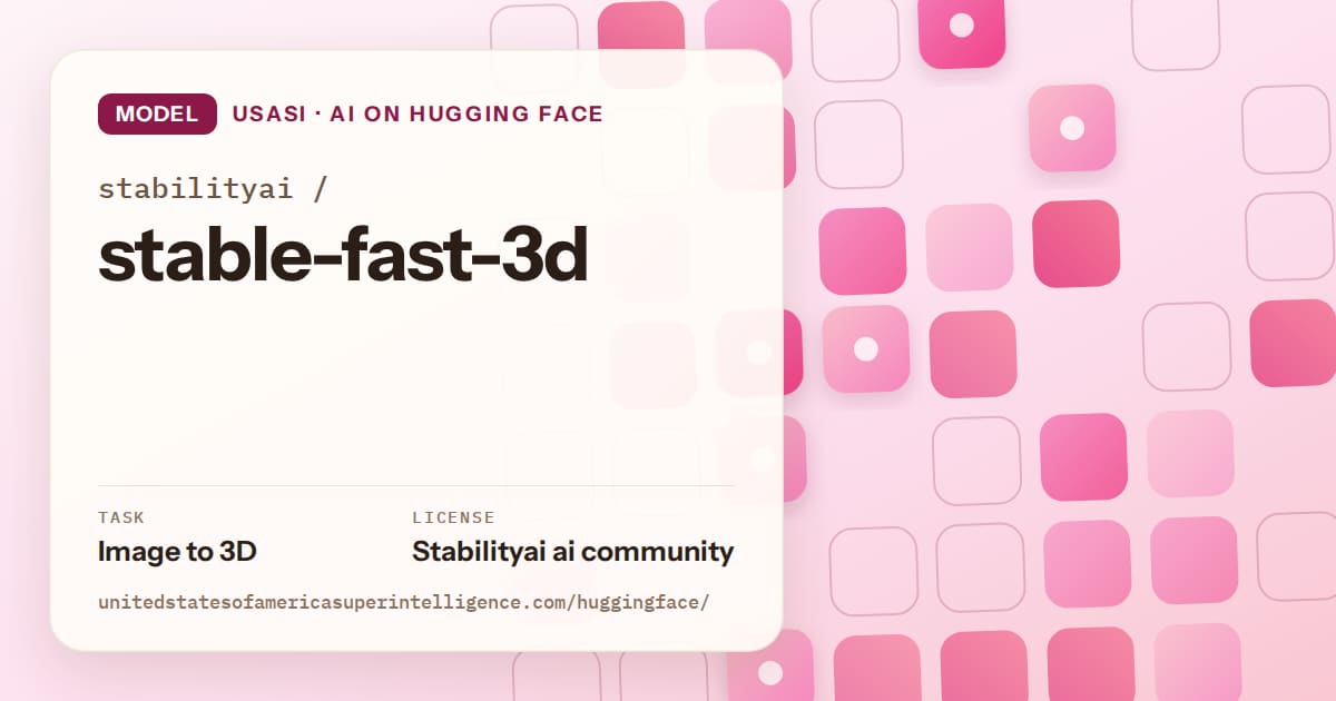 Generated rose rounded-tile grid artwork for the model stabilityai/stable-fast-3d, labeled USASI · AI on Hugging Face, with Task: Image to 3D · License: Stabilityai ai community.