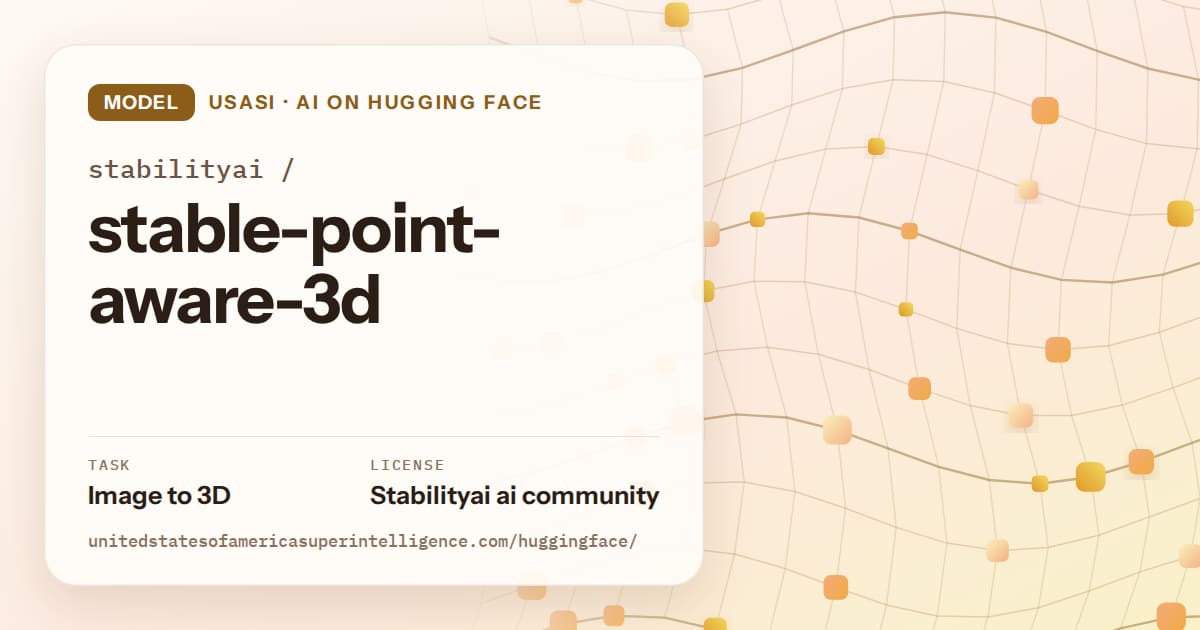 Generated amber wave-lattice artwork for the model stabilityai/stable-point-aware-3d, labeled USASI · AI on Hugging Face, with Task: Image to 3D · License: Stabilityai ai community.