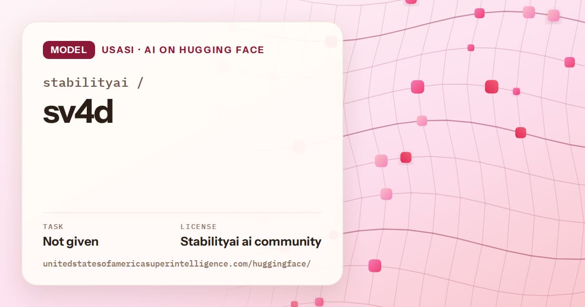 Generated rose wave-lattice artwork for the model stabilityai/sv4d, labeled USASI · AI on Hugging Face, with Task: Not given · License: Stabilityai ai community.