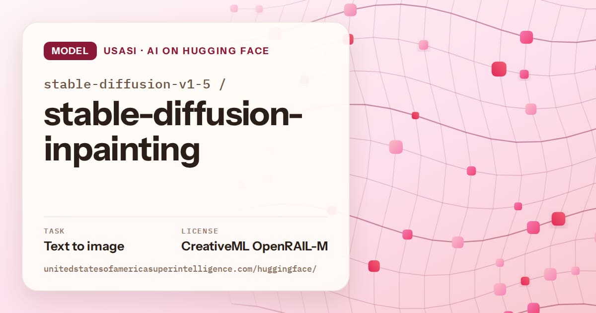 Generated rose wave-lattice artwork for the model stable-diffusion-v1-5/stable-diffusion-inpainting, labeled USASI · AI on Hugging Face, with Task: Text to image · License: CreativeML OpenRAIL-M.