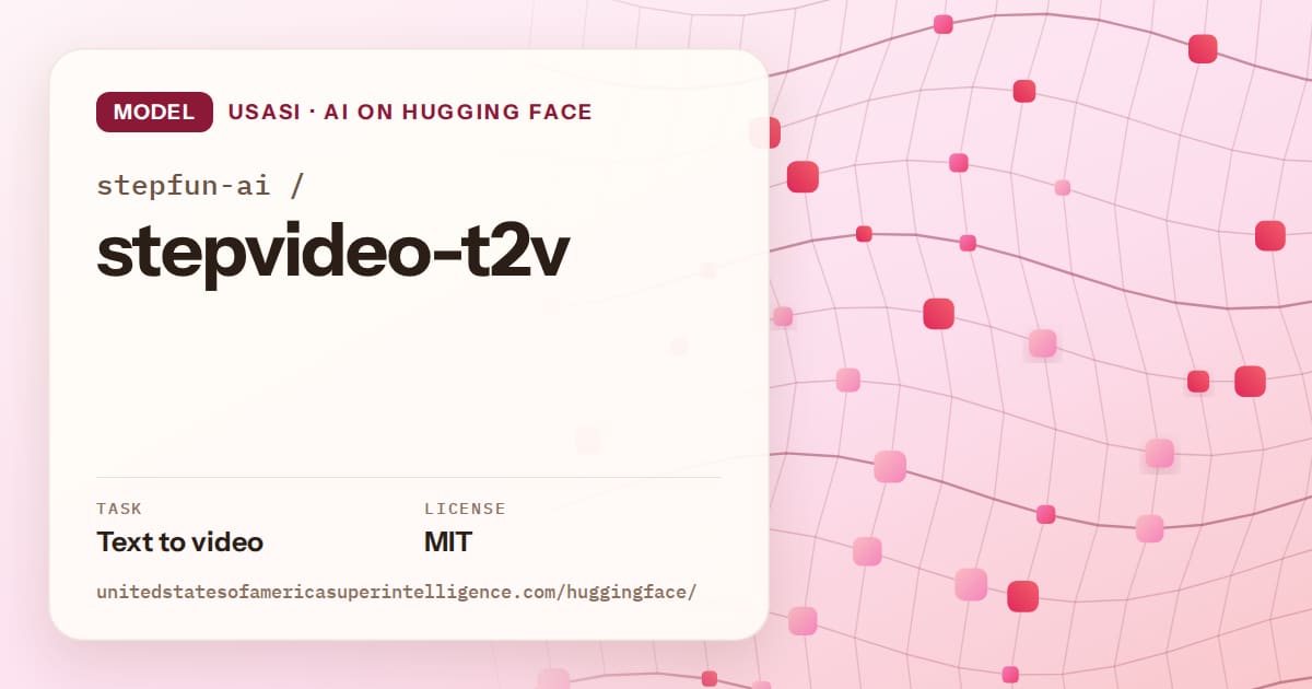 Generated rose wave-lattice artwork for the model stepfun-ai/stepvideo-t2v, labeled USASI · AI on Hugging Face, with Task: Text to video · License: MIT.