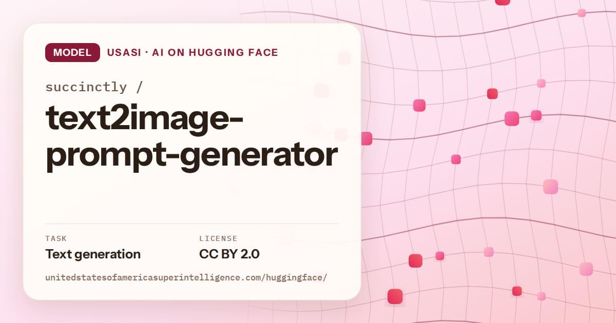 Generated rose wave-lattice artwork for the model succinctly/text2image-prompt-generator, labeled USASI · AI on Hugging Face, with Task: Text generation · License: CC BY 2.0.